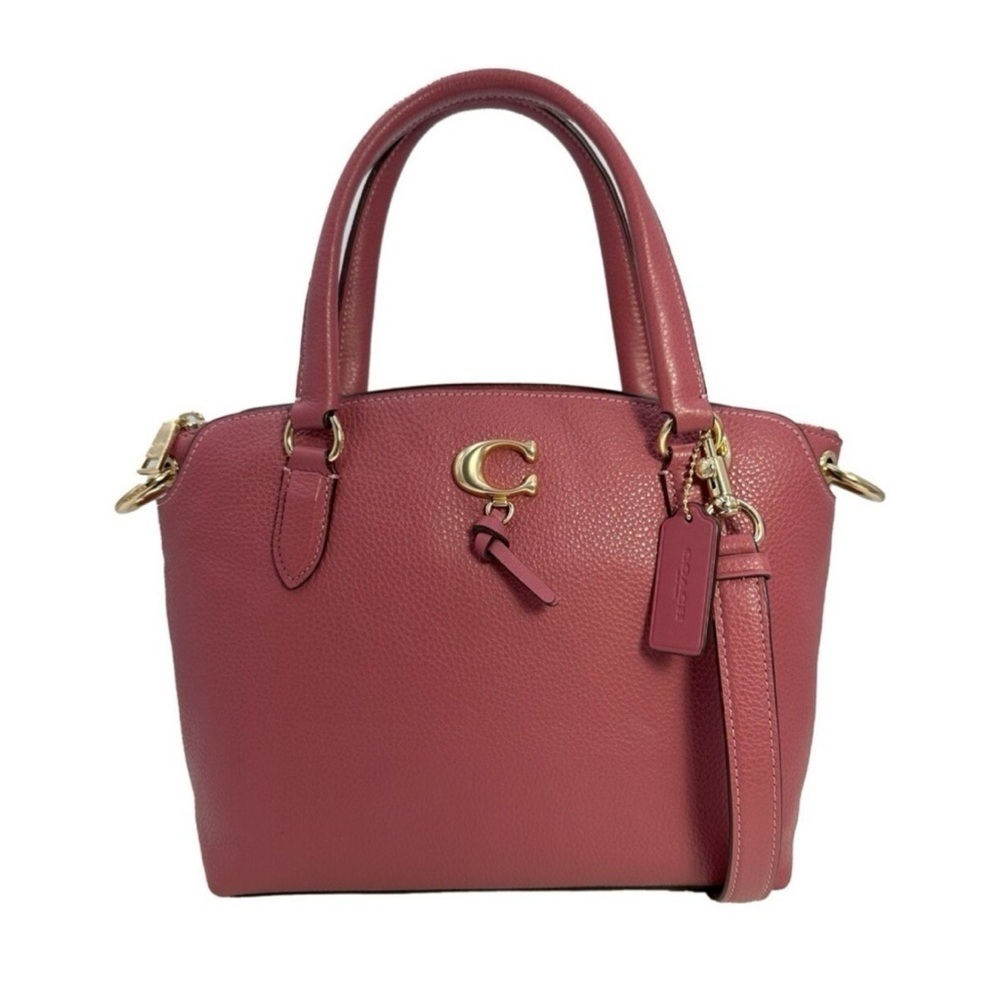 Coach Remi Satchel Pink Pebbled Leather Zipper Closure Shoulder Bag - Picture 3 of 13